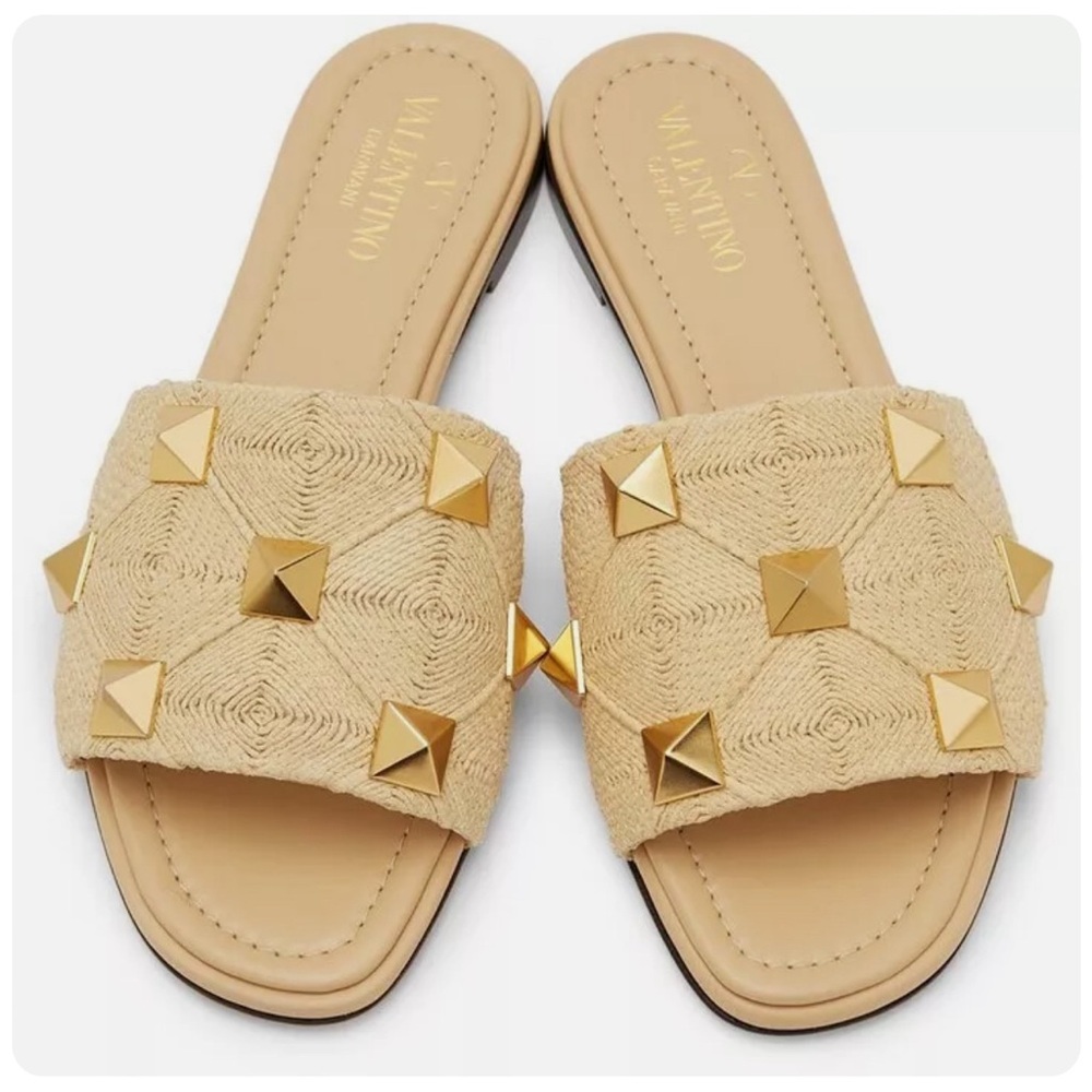 VALENTINO GARAVANI Roman Stud Raffia Slide, 37